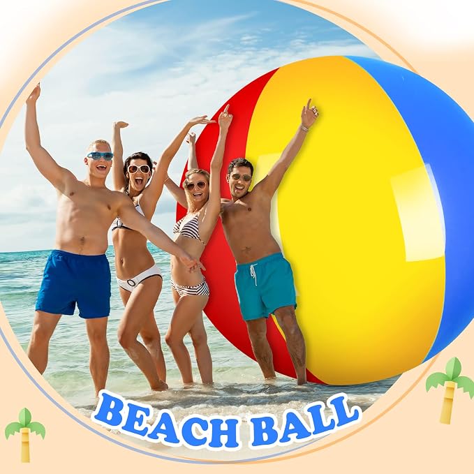12 Foot Giant Inflatable Beach Ball, Large Beach Ball for Swimming Pool | Jumbo 12 ft Large Inflatable Beach Ball Pool Toy, Rainbow Colors for Swimming Pool Water Game, Kids Adults Outdoor Fun