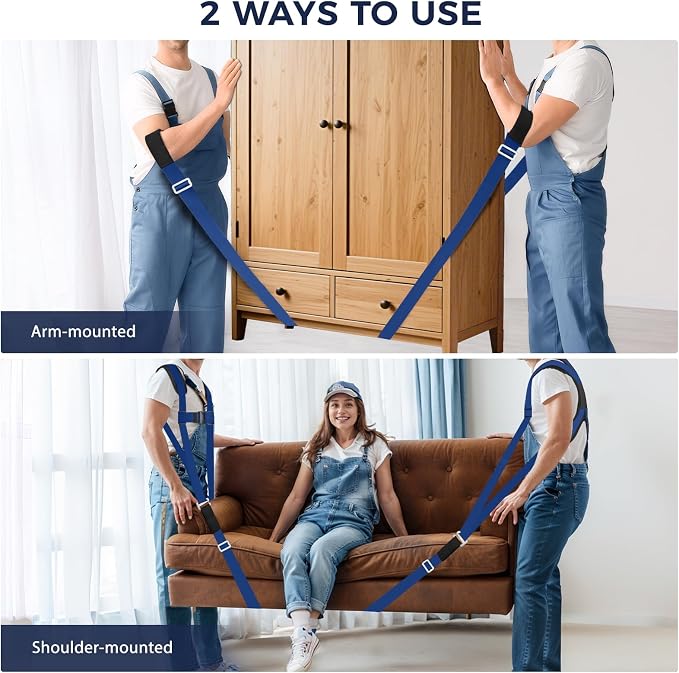 Ytonet Furniture Moving Straps for Lifting with Padded Back Supprot | 2-Person Lifting and Moving System for Move Furniture, Appliances, Heavy Objects up to 800 lbs, 130 In Wire Rope Slings Blue