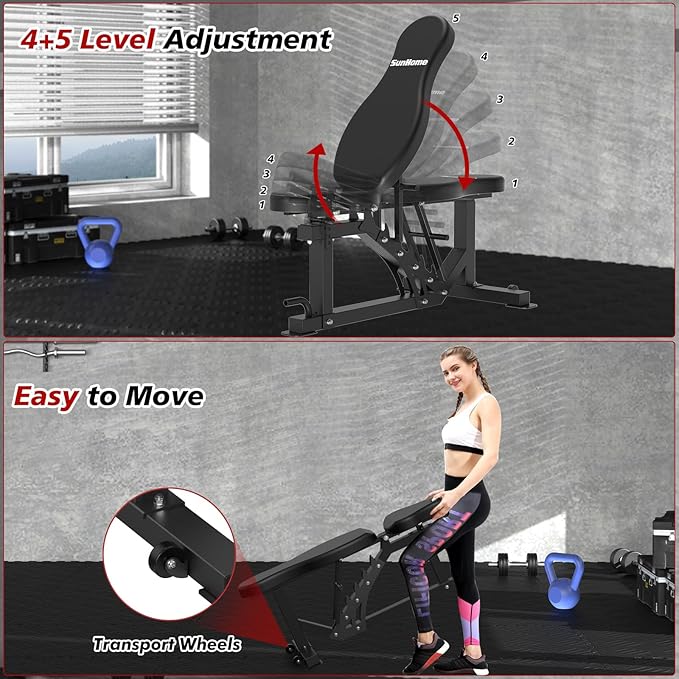 SunHome Smith Machine, 2000LBS Power Cage Squat Rack with Smith Bar, LAT Pull-Down Systems, Cable Crossover Machine for Home Gym
