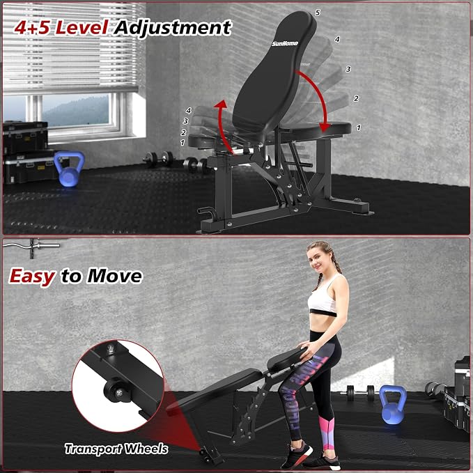 SunHome Smith Machine, 2000LBS Power Cage Squat Rack with Smith Bar, LAT Pull-Down Systems, Cable Crossover Machine for Home Gym