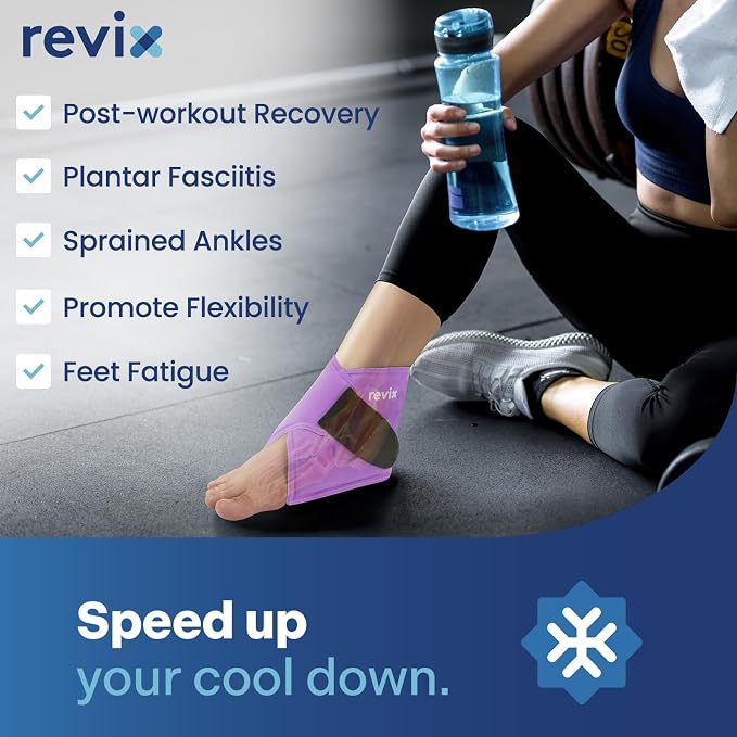 REVIX Foot Ice Pack Wrap, All-in-One Wearable Design, Purple | Ankle Ice Wrap with Flexible Gel Design, Adjustable One-Size Fit for Achilles Tendonitis, Sprained Ankle and Swelling
