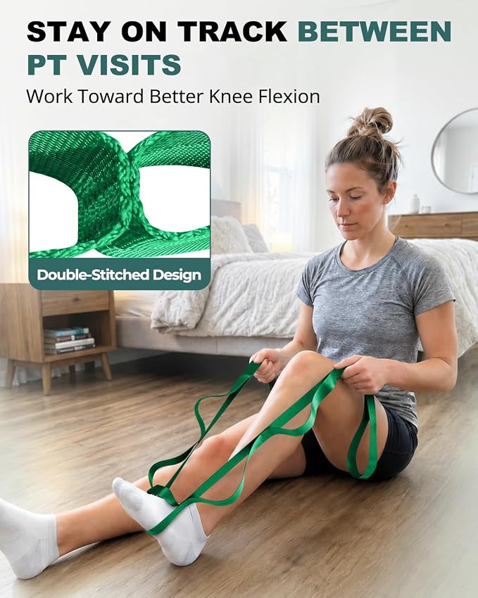 Trideer Non-Elastic Stretching Strap with Loops for Physical Therapy & Rehab, Knee Hip Leg ROM Post-Surgery, Yoga Strap for Stretching, Leg Lifter Strap Mobility Aid, Hamstring Calf Back