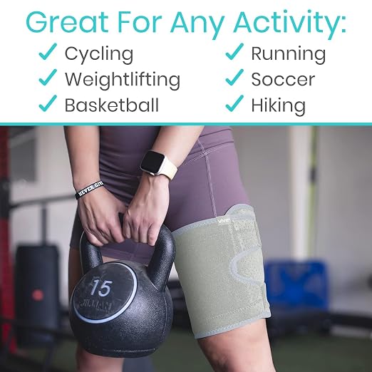 Vive Thigh Brace - Hamstring Quad Wrap - Adjustable Compression Sleeve | Support for Pulled Groin Muscle, Sprains, Quadricep, Tendinitis, Workouts, Sciatica Pain and Sports Recovery - Men, Women