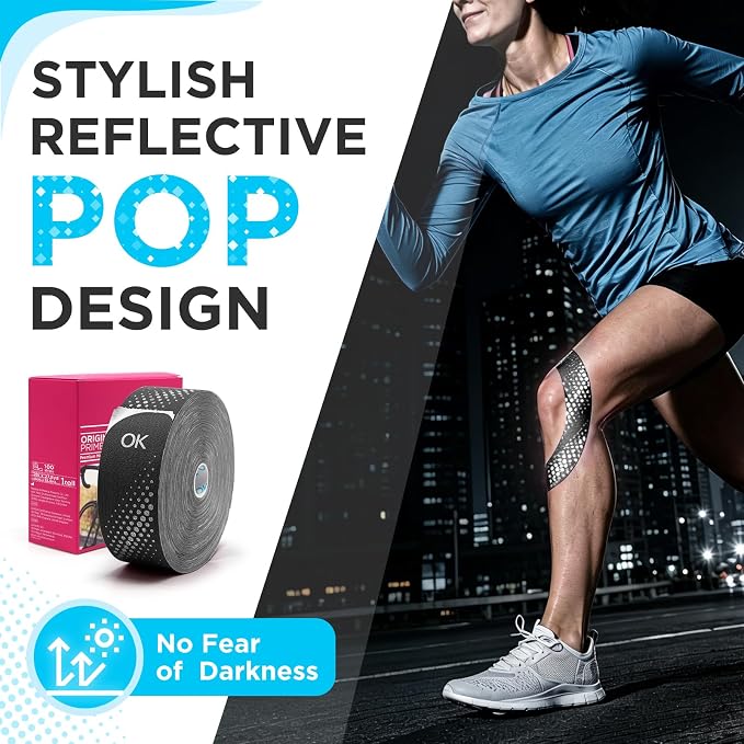 OK TAPE Kinesiology Tape Synthetic Precut 100 Strips 2inch x 27.8yd 1 Roll | Waterproof Kinesiology Athletic Tape for Joint & Muscle, Wrist Support, Reflective and Durable Tape Black