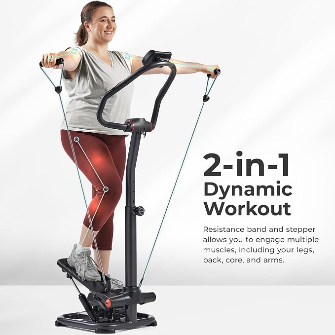 Sunny Health & Fitness Smart Power Stepper with Resistance Bands for Cardio