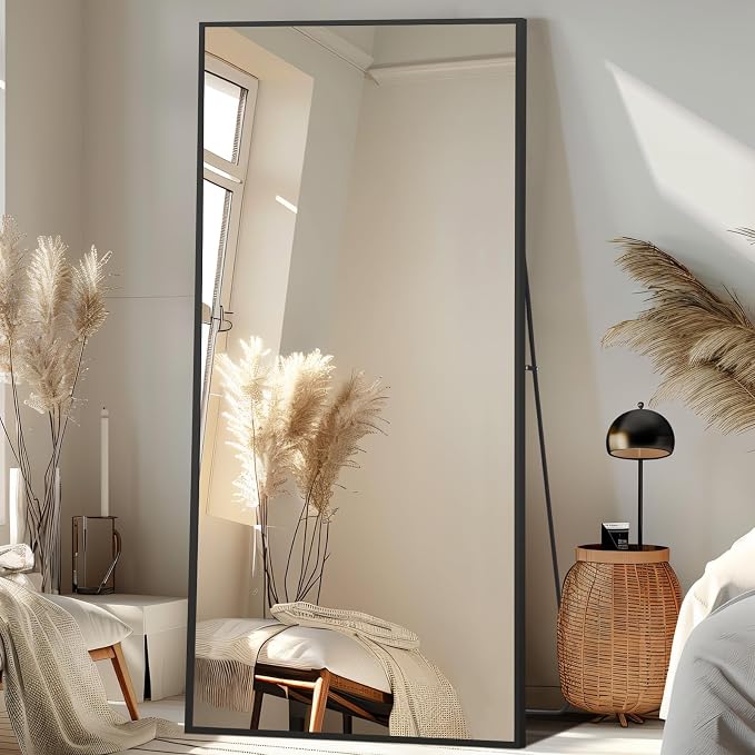 Large Full Length Mirror, 76"x34" Oversized Floor Mirror, Black | Free Standing, Leaning Wall, Hanging, Full Body, for Bedroom Living Room Gym, Tempered Glass, Rectangular