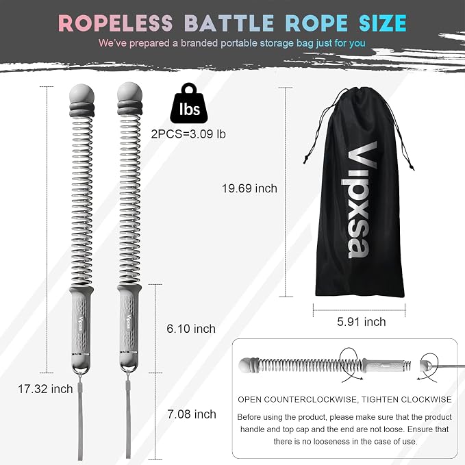 Adjustable Weights Cordless Battle Ropes,Portable Ropeless Battle Ropes for Home Gym with Storage Bag, Weighted Exercise Equipment for Low-Impact Workout, Strength & HIIT, for Men & Women