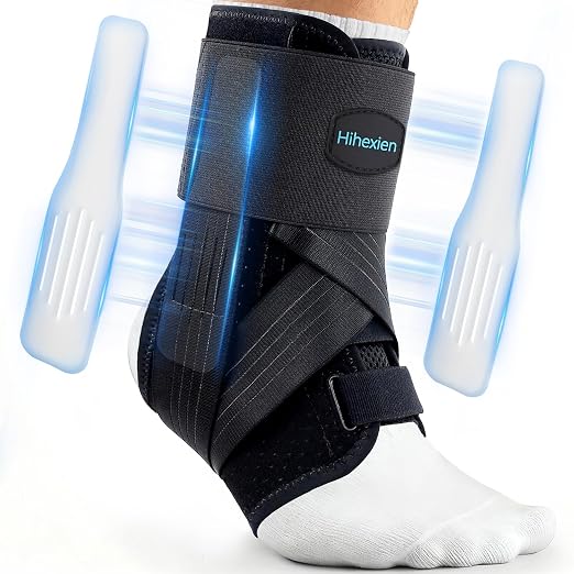 Ankle Brace for Sprained Ankle, 2 Removable Splints, Figure 8 Strap | Ankle Support for Men and Women, Adjustable Air Fabric Cool Ankle Stabilizer for Injury Recovery, Running, Sports