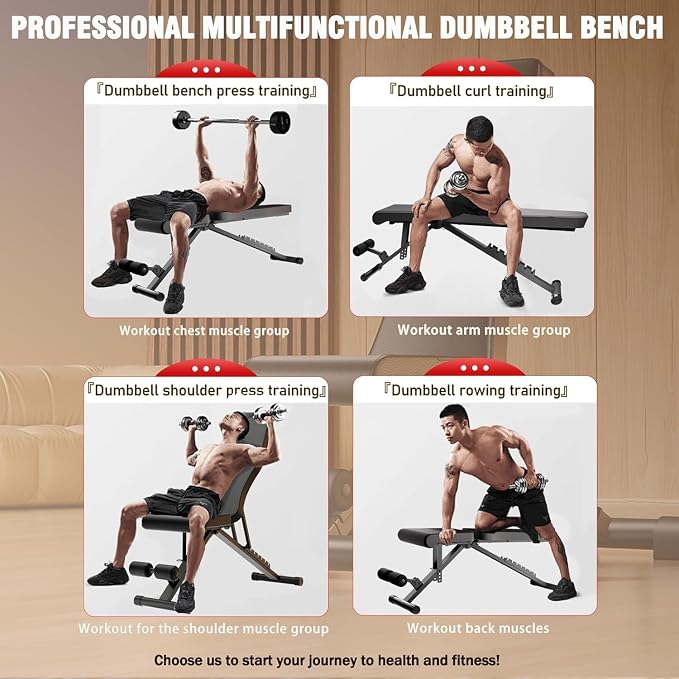 ALSO GO Adjustable Weight Bench, Workout Benches with Leg Extension, Foldable Incline Decline Bench Press, Roman Chair, Full Body Strength Training Equipment for Home Gym