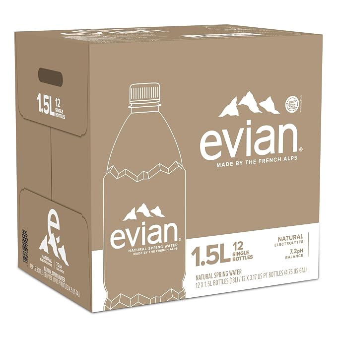 Evian Natural Spring Water, 1.5 L bottle (Pack of 12)