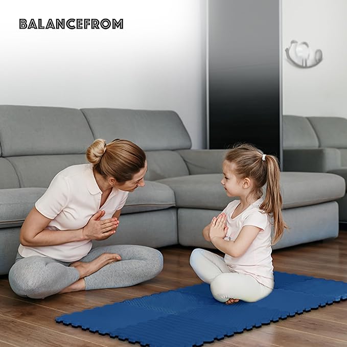 BalanceFrom Puzzle Exercise Mat with EVA Foam Interlocking Tiles (Blue) | Tiles for Home Gym, Mat for Home Workout Equipment, Floor Padding for Kids, Blue, 24 in x 24 in x 3/4 in, 24 Sq Ft - 6 Tiles