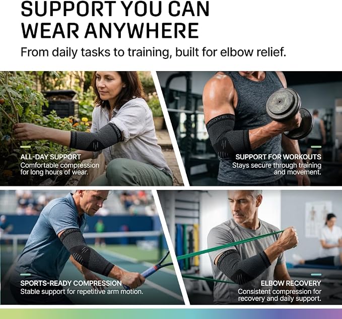 Modvel 2 Pack Elbow Brace for Tendonitis and Tennis Elbow Brace for Women and Men, Elbow Compression Sleeve for Pain Relief and Recovery – Elbow Sleeves Weightlifting Men, Sports & Workout, Arm Brace