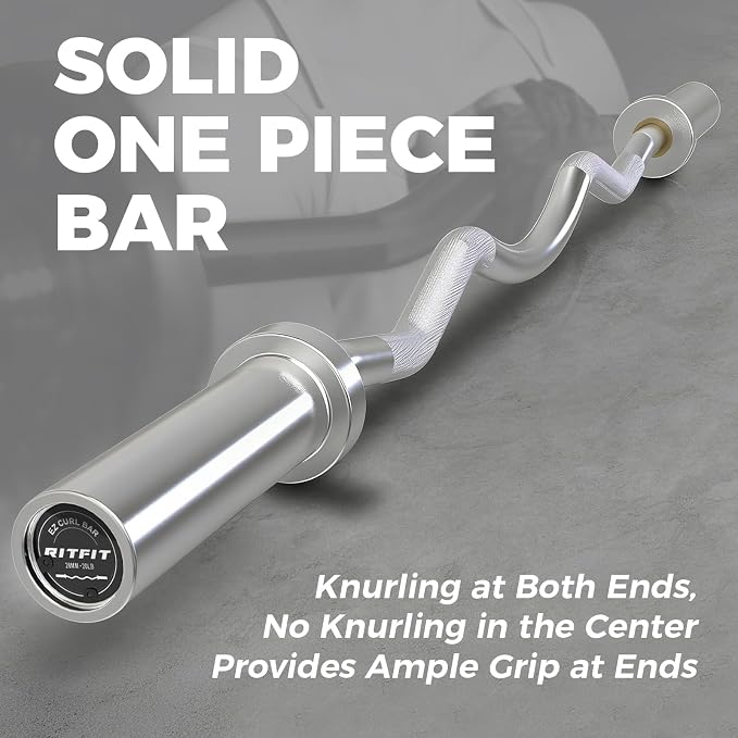 RitFit 2 Inch EZ Curl Bar Olympic Barbell with Weight Plates & Collar | 4FT EZ Curl Bar with 35LB Weight Plates, Collars for Bicep, Tricep Workout, Weightlifting, 350LBS Weight Capacity