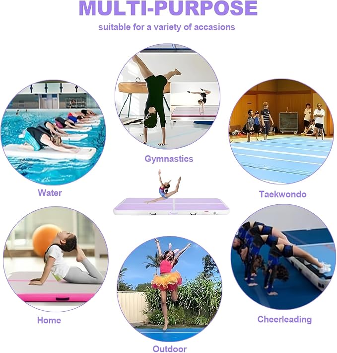 FBSPORT Inflatable Air Gymnastics Mat Training Mats 4/8 inches Thickness Gymnastics Tracks for Home Use/Training/Cheerleading/Yoga/Water with Pump