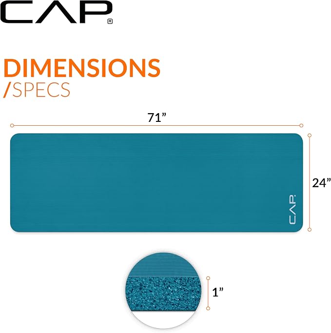 CAP Barbell 1-Inch High Density Exercise Yoga Mat with Strap | Multiple Colors