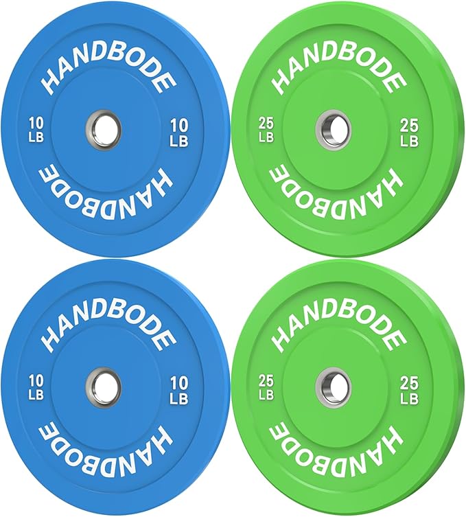 HANDBODE 2-Inch Weight Plates High Bounce, Olympic Bumper Plate Set 45/100/160/190/260/300lb, Colored Weight Plates Set for Home Gym, Barbell Weights Rubber Strength Training Plate for Weight Lifting
