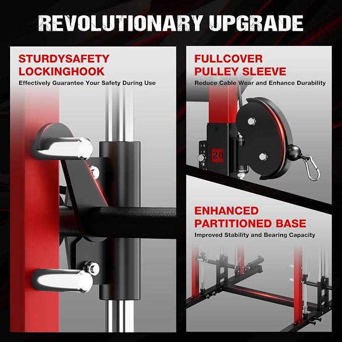 JELENS M21 Smith Machine, Multi-Function Power Cage with Dual Pulley Cable Crossover System, 2000LBS All-in-One Squat Rack with Smith Bar and Attachments for Home Gym