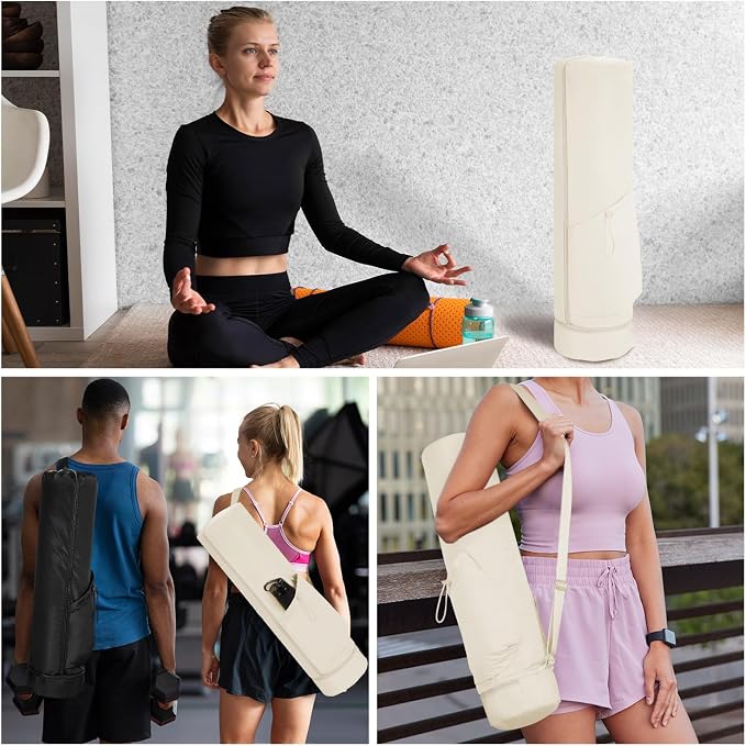 sportsnew Yoga Mat Bag, Full Zip Cargo Yoga Mat Carrier Bag with Drawstring Water Bottle Pocket and Bottom Wet Pocket, Exercise Yoga Mat Carrier Holder Multi-Functional Storage Bag Patent Pending