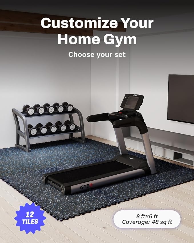 AIRHOP 0.79'' Extra-Thick 48 Sq Ft Rubber Top Gym Flooring for Home Gym | 12 Tiles, High Density EVA Foam, Waterproof & Non-Slip Rubber, Interlocking Puzzle Mats, Heavy Duty Floor Protection, 24"x24"