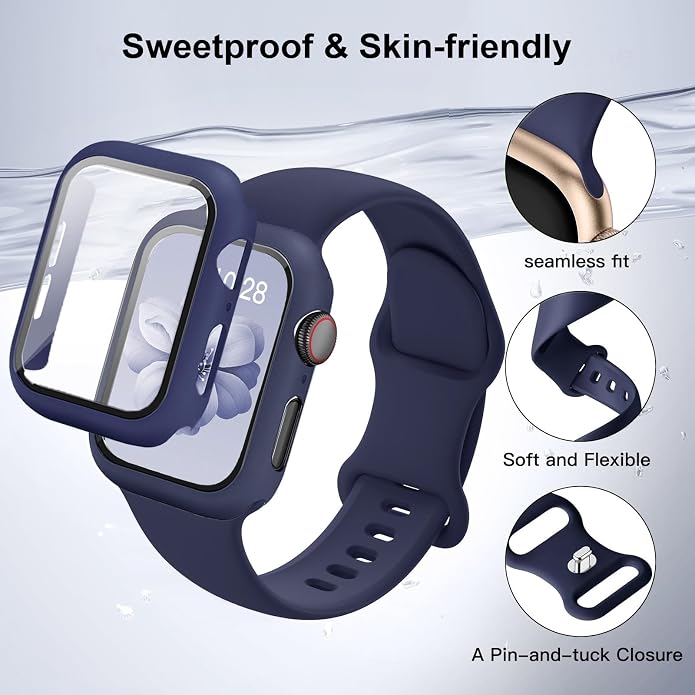 Sport Band and Case for Apple Watch Band 40mm 44mm 46mm 42mm 41mm 45mm 38mm iWatch Bands for Women/Men,Silicone Waterproof Strap with Cover Combo for Apple Watch Series 11 10 9 8 7 6 5 4 SE Ultra/2 3