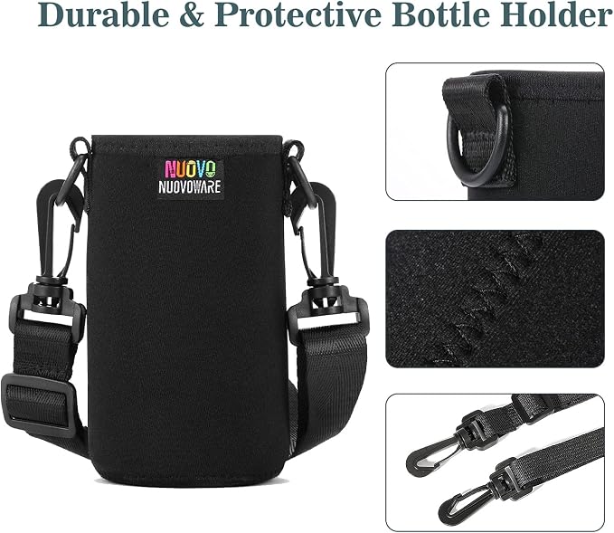 Nuovoware Water Bottle Carrier, 500ML, Black | Portable Insulated Neoprene Sleeve, Adjustable Shoulder Strap, Fit Stainless Steel, Plastic Bottles, Small Size