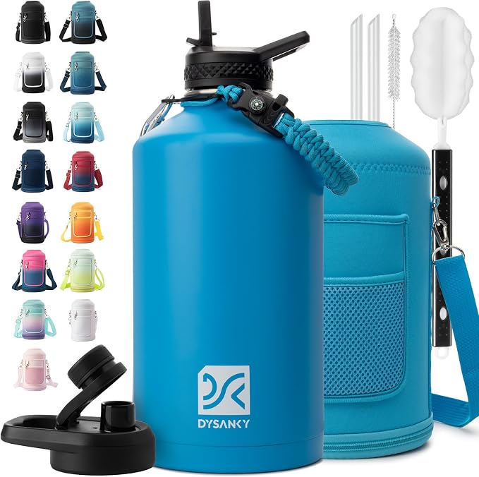 DYSANKY 1 Gallon Water Bottle Insulated | Thickened Stainless Steel Vacuum Metal Water Jug | Portable Sports Large for Gym and Hiking with Straw, Carrier Bag, Handle Strap | BPA-Free 128 oz