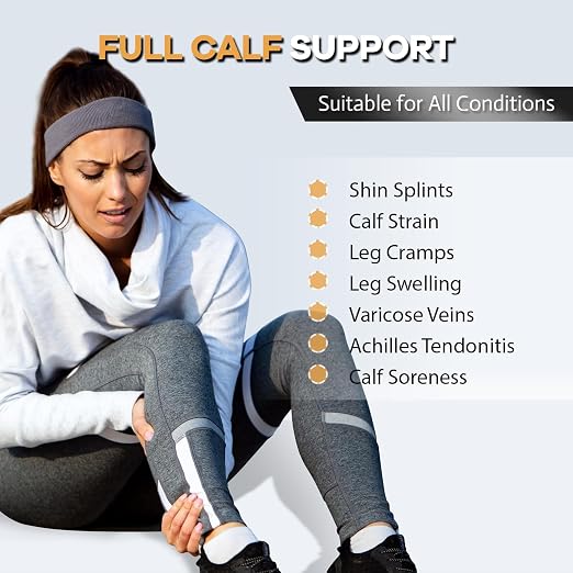 Copper Calf Compression Sleeves for Men & Women - High Stretch | Graduated Compression with Anti-Slip Grip | Breathable & Smooth Lining Footless Design for Runner, Shin Splints, Leg Fatigue