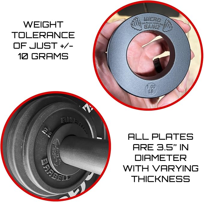 Micro Gainz Olympic Fractional Weight Plates Set, 10 Piece Olympic Weight Plates Set with Bag, Designed for Olympic Barbells for Strength Training and Micro Loading, Made in USA