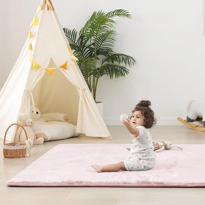 1.5" Thick Baby Play Mat for Floor, 50x50 Playpen Mat Baby Pink | Memory Mat for Baby to Play, Waterproof Easy Care with Non-Slip Tummy Time Play Mat for Nursery Playroom Classroom