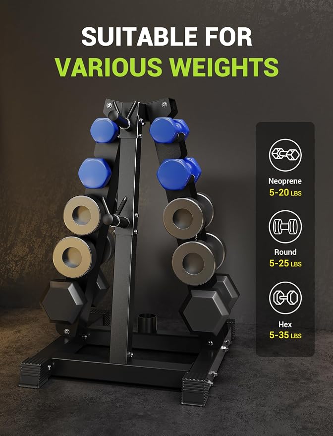 YOLEO Dumbbell Rack Stand Only, 1100LBS Heavy Duty Weight Rack for Home Gym, Adjustable 3-Tier Weight Storage Rack for Dumbbells, Barbells, Kettlebells & Weight Plates, Compact Workout Equipment Organizer