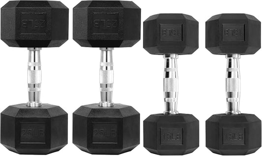 HulkFit Rubber Coated Hex Dumbbells, Anti-Roll Hand Weights, Non-Slip Ergonomic Handle Low Odor for Home Gym