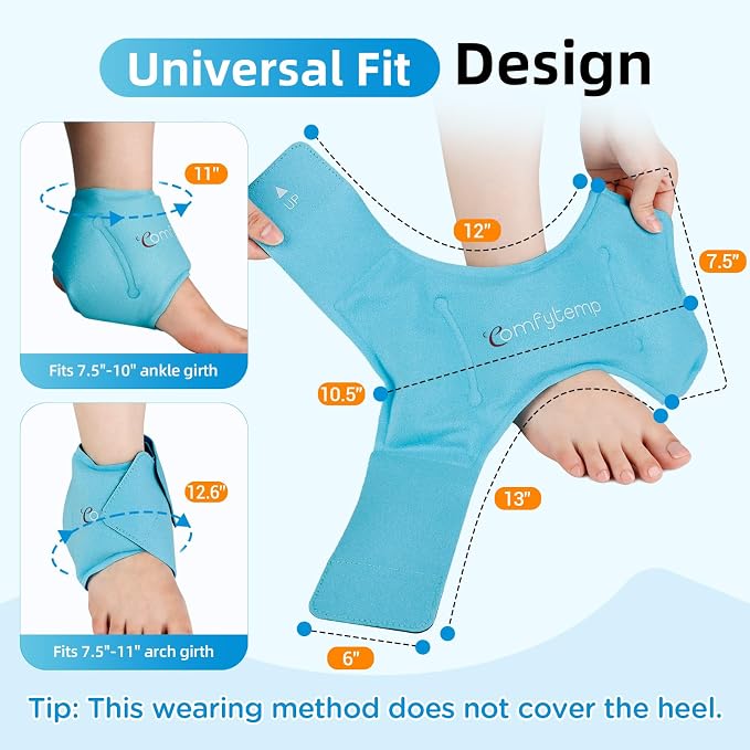 Comfytemp Ankle Ice Pack Wrap for Plantar Fasciitis, Swelling, Foot Pain Relief, FSA Eligible HSA, Gel Packs for Injuries Reusable, Hot Cold Compress for Achilles Tendonitis, Sprained Ankles, 2 Packs | FSA Eligible HSA, Gel Ice Packs for Injuries Reusa...