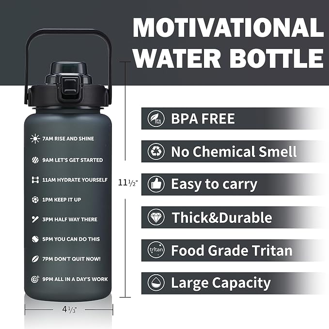 ST-YIBEN 64oz,100oz,128oz Large Motivational Water Bottle with Time Marker, Leakproof & BPA Free Half Gallon Big Water Bottle with Straw Handle Tritan Frosted Water Jug for Gym,Fitness,Outdoor Sports