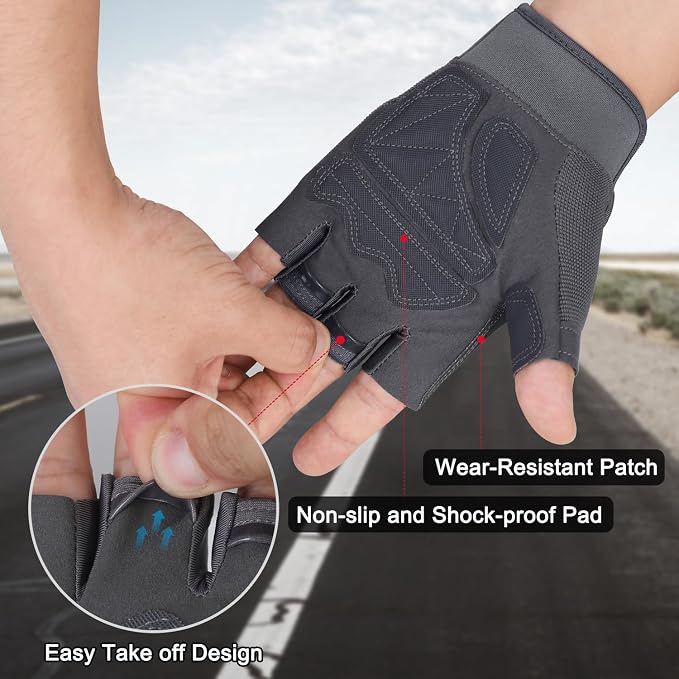 FIORETTO Fingerless Gloves for Men, Breathable Grip Palm Gloves for Motorcycle Riding, Driving, Cycling, Exercise, Workout, Climbing, Hiking and Outdoor Activities M210603