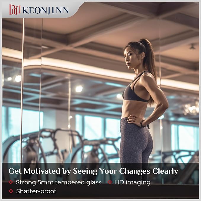 Keonjinn 65" x 22" x 2PCS Full Length Home Gym Mirror for Wall,Frameless Glass Large Body Workout Mirrors for Gym, Bedroom, Garage, Studio, Oversized Tall Mirror, Activity, Wall Mounted Only