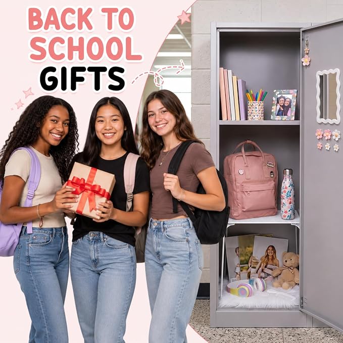 RattanView 10 Pcs Locker accessories Kit Magnetic Acrylic Mirror Plush Rug Small Comb 6 Flower Magnet Locker Organizer for Back to School Teen Student Girl Office Work Lockers Decoration Gift(White)