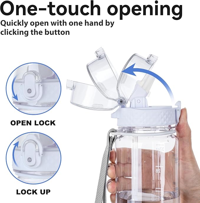 GOPPUS 32oz Clear Motivational Water Bottle with Straw & Time Marker, BPA Free Tritan Leakproof Sports Bottle, Wide Mouth Reusable Bottle for Gym, Hiking, Travel, School & Office（Clear）