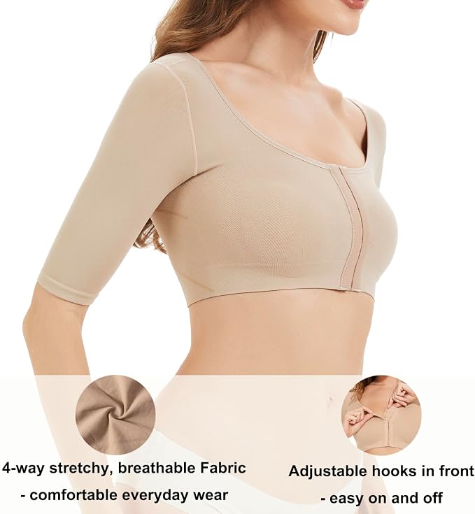 KSKshape Arm Shaper for Women Post Surgery Arm Lipo Compression Sleeves Front Closure Shapewear Bra Posture Corrector