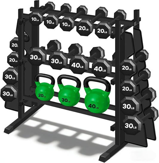 Heavy Duty Dumbbell Rack, 2-Side Extension Holder for Home Gym Storage Rack | Adjustable Width, Large Weight Capacity, Sturdy Steel Stand Only, for Dumbbells & Kettlebells Home Gym Storage Rack