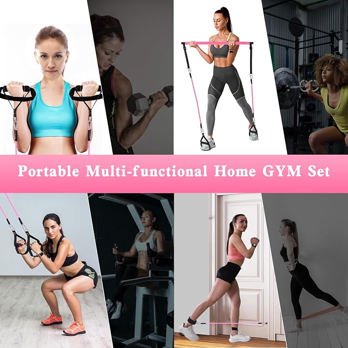 Bbtops Pilates Bar Kit with Resistance Bands,Pilates Bar with Stackable Bands Workout Equipment for Legs,Hip,Waist and Arm,Exercise Fitness Equipment for Women & Men Home Gym Yoga Pilates