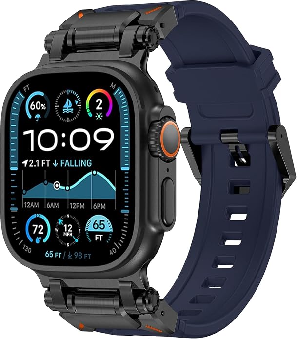 WINGLE FKM Rubber Bands for Apple Watch Band Ultra 3/2/1 Band Ultra 49mm Series 11 10 46mm 45mm 44mm 42mm SE 3/2/1 9 8 7 6 5 4 3 Men, Military Rugged Metal Connector Silicone Apple iWatch Sport Bands