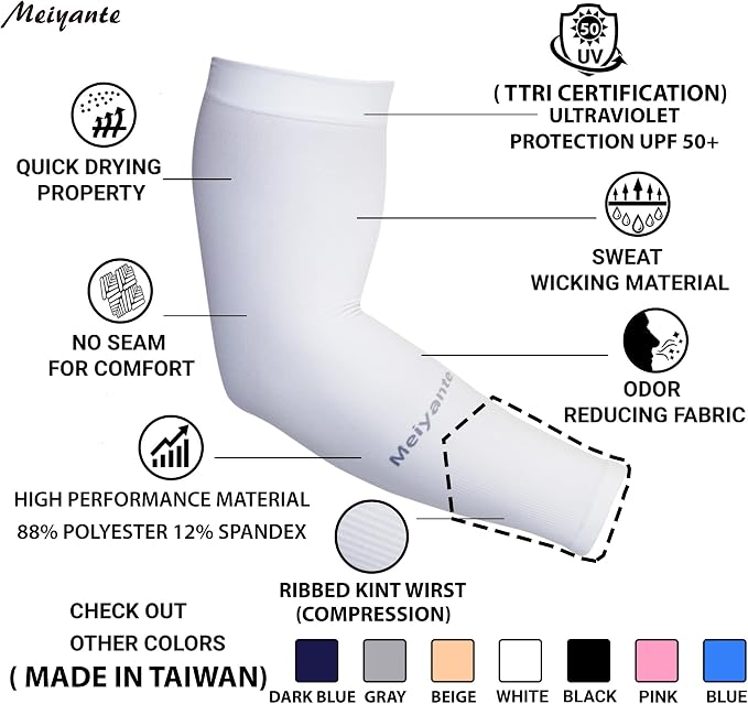 Cooling Arm Sleeves for Men & Women, UPF 50+ UV Protection | Wrist-length UPF 50+ arm sleeves for work, driving, gardening and sports; 88% nylon/12% spandex; 1 pair.