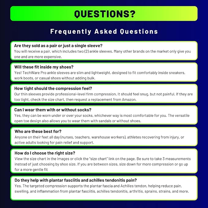 TechWare Pro Ankle Brace Compression Sleeve - Plantar Fasciitis Sock. Relieves Achilles Tendonitis. Foot Arch Support Reduces Joint Pain, Swelling & Heel Spur Pain. Injury Recovery Braces for Sports