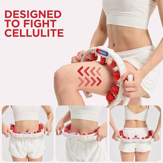 Cellulite Massage Tool, Anti-Cellulite Roller- Lymphatic Drainage Massager - Muscle Roller, Deep Fascia Massage, Dimpled Skin Removal, Legs/Thighs/Buttocks (15 Wheel - Red)