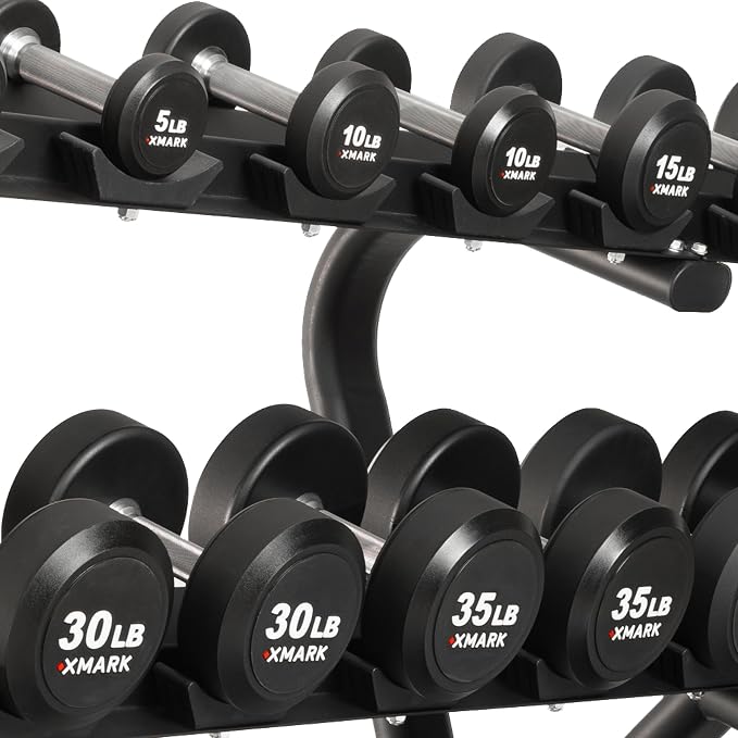 XMARK Dumbbell Weights Sets, 5-50lb and 5-75lb Dumbbell Sets, No Odor, Urethane Dumbbells, Commercial Gym and Home Gym Equipment