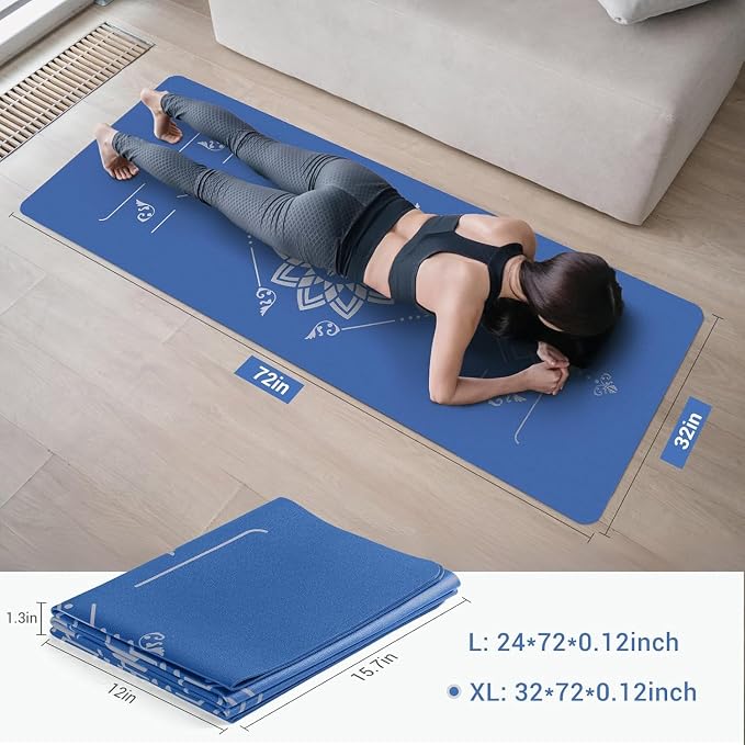 Avoalre Yoga Mat Foldable - Textured Non Slip Exercise Mat -Travel Lightweight Hot Yoga Mat with Carry Bag for Pilates & Home Workouts (72" L x 32" W x 3mm Thick)