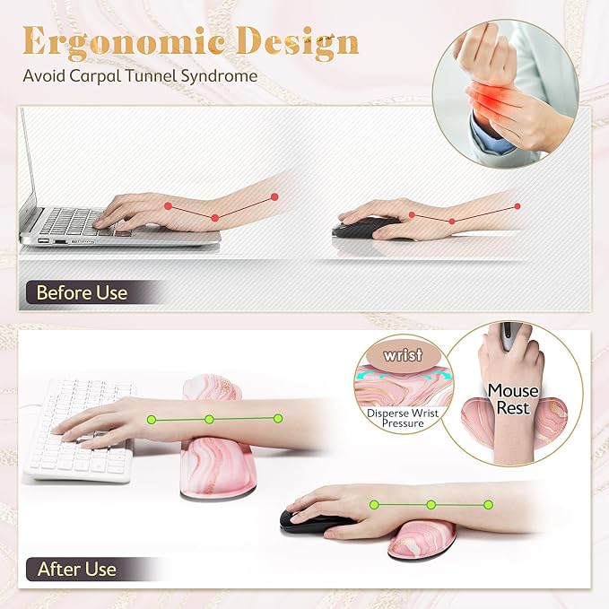 Gimars Upgrade Enlarge Gel Memory Foam Set Keyboard Wrist Rest Pad, Comfortable Ergonomic Design for Easy Typing Pain Relief, Firm Mouse Wrist Cushion Support for Office, Computer, Laptop, Mac