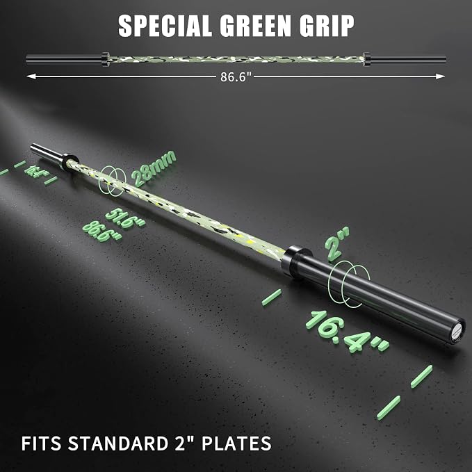 TECHNOAGE 7FT Heat-Treated Alloy Steel Olympic Barbell, 1500LB | 45LB bar with 28mm knurled grip, needle bearings, hard chrome finish, and 2-inch plate fit