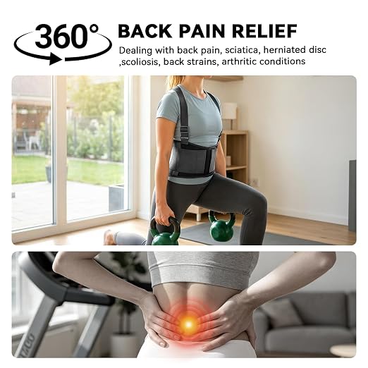 Work Back Brace for Men & Women, Adjustable Lower Back Support Belt for Sciatica, Herniated Disc, Pain Relief, Moving Warehouse Heavy Lifting Safety & Protection (Black, Medium)