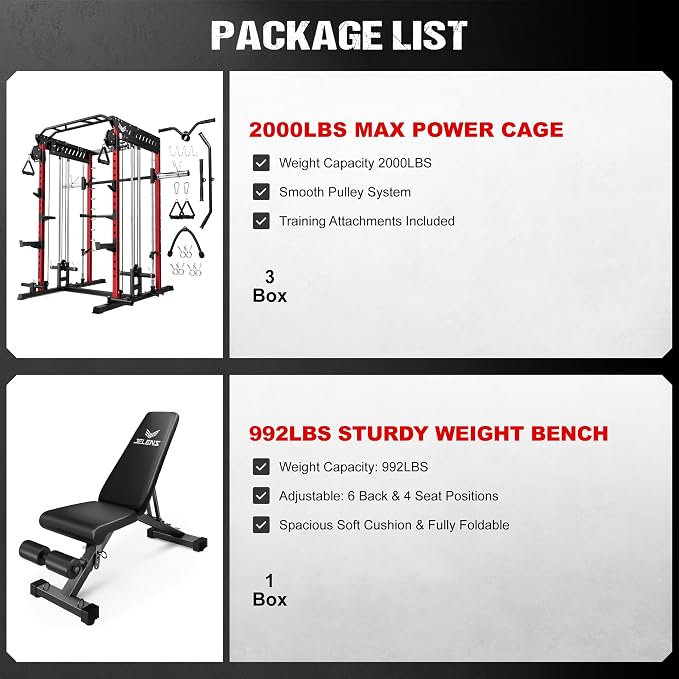 JELENS M21 Smith Machine, Multi-Function Power Cage with Dual Pulley Cable Crossover System, 2000LBS All-in-One Squat Rack with Smith Bar and Attachments for Home Gym